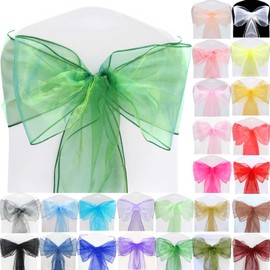 Time to Sparkle 10pcs 22x280cm Green Shimmer Organza Sashes Wider Sash Fuller Bows Chair Cover Bows Sash for Wedding Party Birthday Decoration