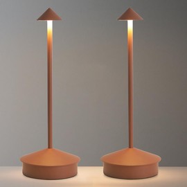 EJQ 2 Pack LED Cordless Table Lamp, Portable 6000mAh Rechargeable Aluminum, Touch Control Outdoor Table Lamp, 3 Color Dimmable Cordless Table Lamps for Restaurant, Patio, Bedroom, Outdoor - Brown