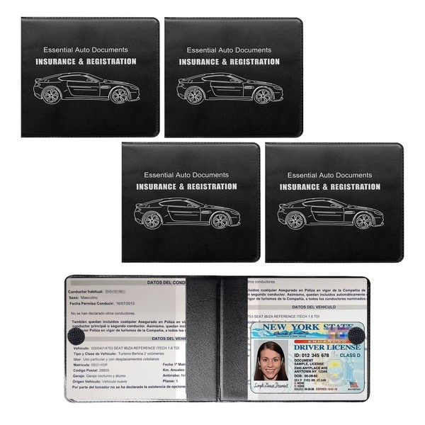 Suvnie 4 PCS Car Registration and Insurance Holder, Vehicle Glove Box Organizers with Closure for License Document, Auto Essential Paperwork Wallet Case Holder, Car Accessories (Black, Car Logo)