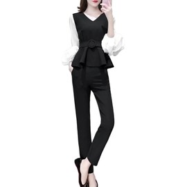 Emptio Feminine Formal Pants Suit Modern Top and Bottom Set, Cute, Clothes Set, Blouse, Beautiful, multicolor (black / white)