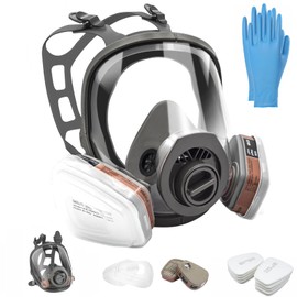 Full Mask, Respirator Mask, Reusable, Gas Mask, Full Face Mask, Industrial Dust Mask with 10 Filterable Cotton Pads, 5 Pairs of Gloves for Organic Vapours, Dust, Welding, Grinding