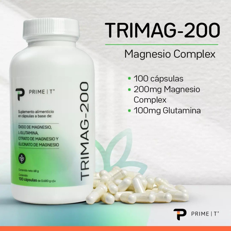 Primetech Nutrition Magnesio Trimag-200 Primetech 100 Caps De 0.680 G