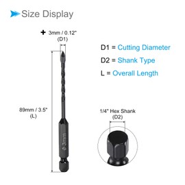 CoCud Masonry Drill Bit, 3mm Cutting Dia 89mm Length 1/4" Hex Shank Carbide Cross Tip Concrete Drill Bit Set Black - (Applications: for Wood Glass Brick Cement), 5-Pieces