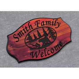 Handmade Custom Carved Wood Sign- Bear Wildlife Scene- Plaque Eastern Red Cedar