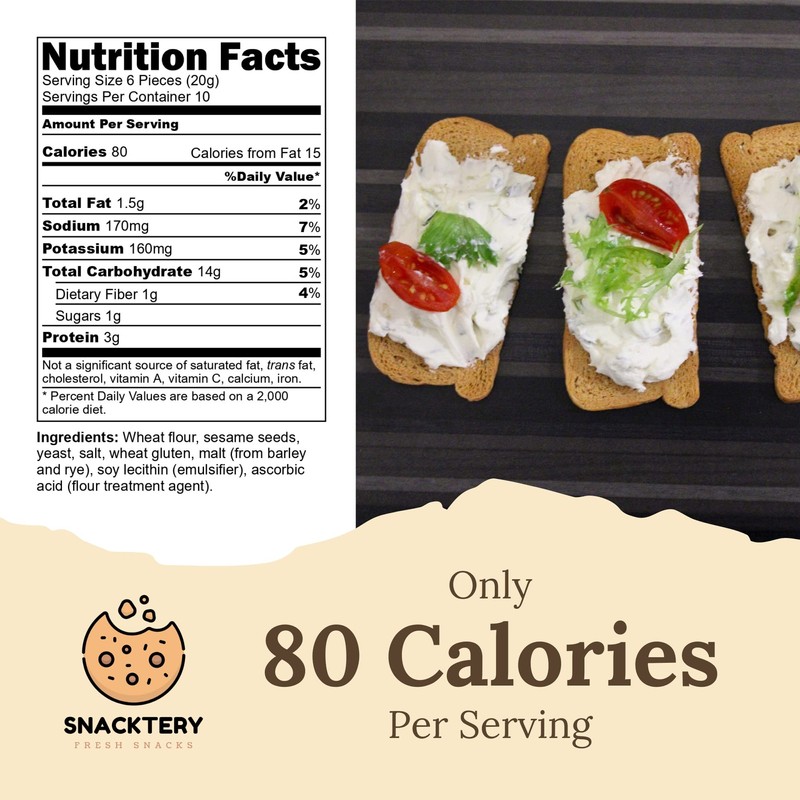 Snacktery Sesame Melba Toast Crackers - All Natural Thin and