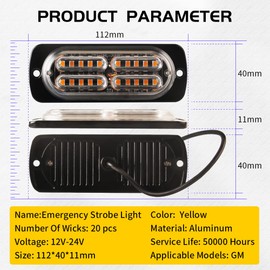 yifengshun 4x20 LED 4-in-1 Amber Emergency Flashing Lamp With 18 Strobe Modes Wireless Remote Control 80 Grille Light For Cars Trucks Vans Tractors 12-24V
