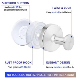 Saugnapf Haken, 4 Stück Edelstahl Saugnapf Haken, Handtuchhaken Ohne Bohren Edelstahl, Saugknöpfe Saugnäpfe, Vakuum Saugnapf Haken Praktische Handtuchhaken mit Saugnäpfen für Badezimmer und Küche