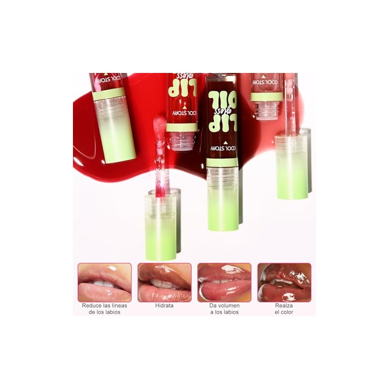 NEARPOW 4PCS Lip Oil Hidratante y Lip Gloss, Brillo de