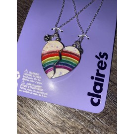 Claire's New Claire's Rainbow Heart Love Best Friend BFF Necklaces Pride Jewelry Set