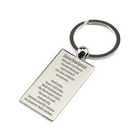 Keychain Rectangle Chrome with Engraving “Geschwister” [German Language] Kämpfe um Essen, Fernbedienung." Chrome – Gift for a brother or sister for a birthday or as a gift for Christmas.