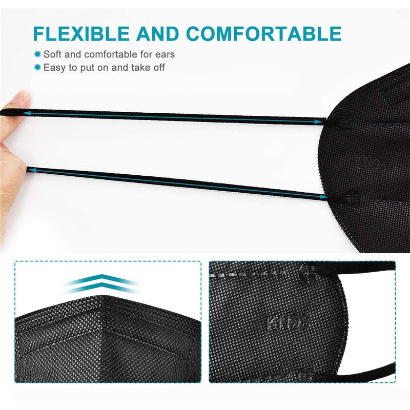 LEMENT 50pcs KN95 Face Mask Black 5 Layer Cup Dust