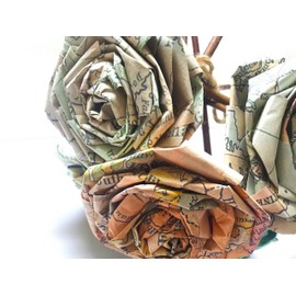 Old Map Paper Rose Bouquet Vintage Shabby Chic Home Decor Artificial Flowers Flora Gift For Her Him Anniversary Birthday Destination Travel Wedding Paper Flower Bouquet (Bunch of 6)