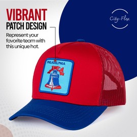 City-Flex Philadelphia Baseball Fan Patch Trucker Hat - Netted Snapback Baseball Cap with Team Design for Men & Women (Red/Blue - Bell)