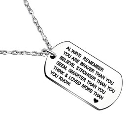 lauhonmin Always Remember You Are Braver/Stronger/Smarter Than You Think Pendant Necklace Family Friend Gift Unisex (Style B Stainless Steel)