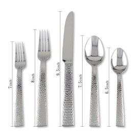 UPware 20-Piece 18/8 Stainless Steel Flatware Set, Service for 4, Include Knives/Forks/Spoons/Teaspoons/Salad Forks, Mirror Polished, Dishwasher Safe (Hammered)