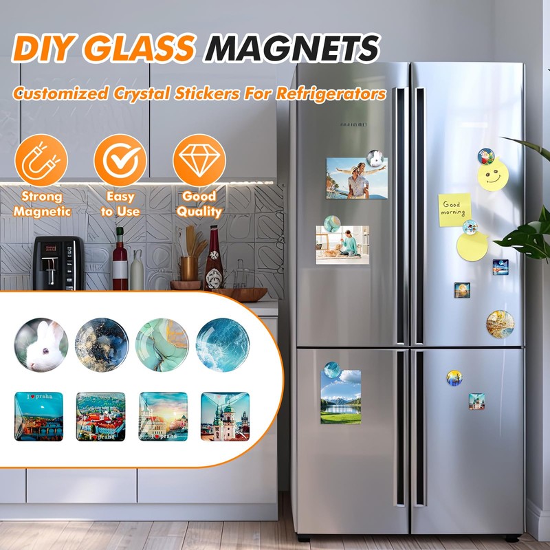 Aertiavty 200 Pcs Fridge Magnets Making Kit, 1.2 Inch Glass