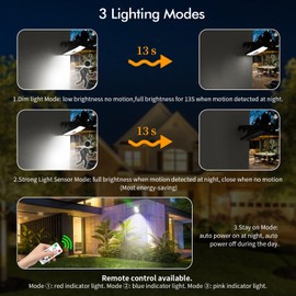 Clip On Solar Motion Lights Outdoor Waterproof, 800LM, 70 LED, 3 Color Temperature, USB & Remote Control, 4 Pack Portable Solar Powered Light Outside for Gutters Fence Garage Camping
