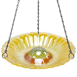 MUMTOP Hanging Bird Bath-Bird Baths for Outdoors - 12 Inch Glass Bird Water Bowl Bird Feeders for Outside, Garden, Lawn Yard Decor（Yellow）