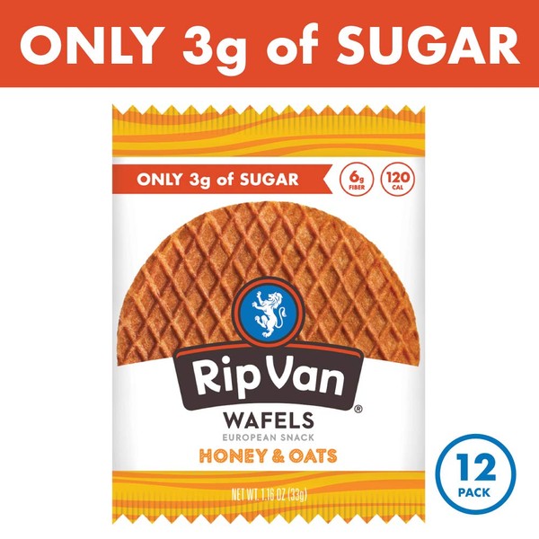 Rip Van Wafels Snack Wafels, Honey and Oats, Pack of