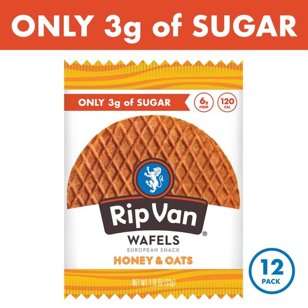 Rip Van Wafels Snack Wafels, Honey and Oats, Pack of 12, 13.92 Ounce