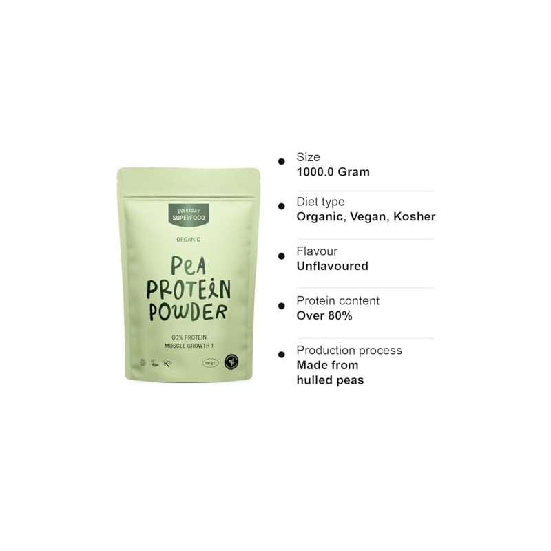 Everyday Superfood Everyday Superfood Organic Pea Protein Powder 900g, 84%