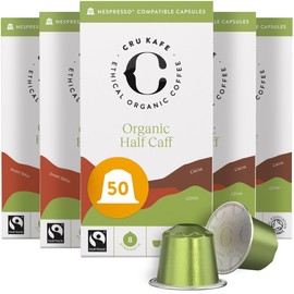 Cru Kafe Organic Half Caff Espresso Coffee Capsules (50 Pods) Compatible with Nespresso OriginalLine, Krups, Inissia, CitiZ, Pixie, KitchenAid and Expert
