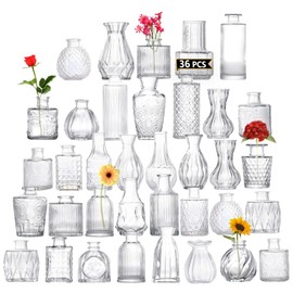 Glass Bud Vases Set of 36PCS, Small Flower Vases for Wedding Centerpiece Table Decoration, Vintage Vases in Bulk for Flower Arrangements, Mini Vase for Birthday Party, Festival Home Decor,Clear
