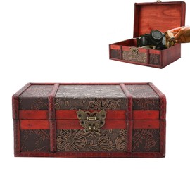 Cocoarm Classic Decorative Vintage Wooden Storage Box, Small Size Treasure Chest Box Desktop Storage Box for Books, Jewelry, Documents