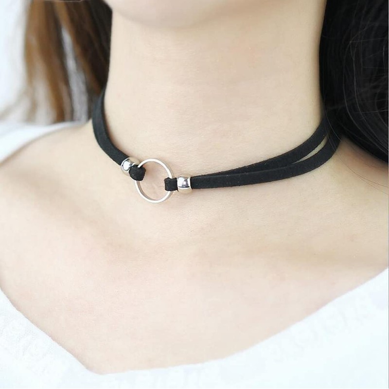 Deelfel Women's Choker, Black, Choker Ring, Round, Circular Choker, Collar,