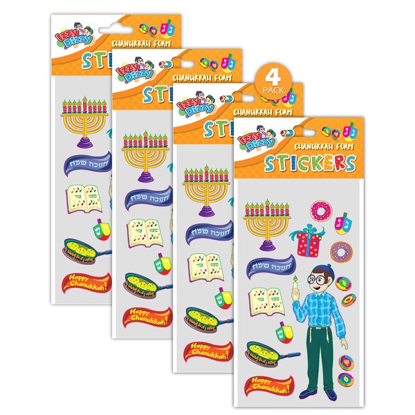 Chanukah Foam Stickers - 4 Pack - Dreidels, Menorahs and More - Hanukah Stationary, Arts and Crafts - Gifts and Games - Izzy 'n' Dizzy