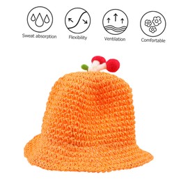 LIFKOME 1pc Boys and Girls Mushroom Hat for Sun Cute Handwoven Outdoor Beach Hat Comfortable Breathable Boys and Girls for Family Fun and Costume Parties Orange