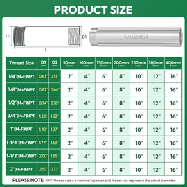 TAISHER 2PCS Stainless Steel Pipe Fittings, 3/4" NPT Male x 3/4" NPT Female Threaded, 6" Length Nipple Cast Pipe