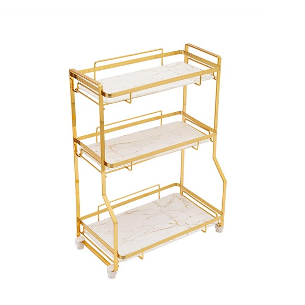 LYNICESHOP 3 Tier Bathroom Countertop Organizer, Gold and White Modern
