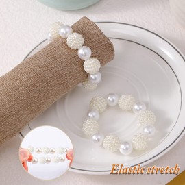 Napkin Rings, 8 Pieces Silver Napkin Buckle Vintage Pearl Napkin Ring Buckle Holder for Wedding Party Christmas Birthday