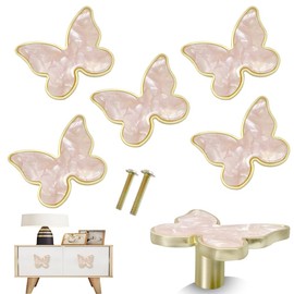 YDDXAQHB 6pcs Butterfly Handgrip Alloy Band Screws Single Hole Rotary Handgrip Decorative Door Handgrip for Kitchen 、Cabinet 、Drawer、Closet Decorat Furniture Door (Pink)