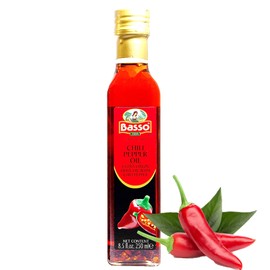 Spicy Chili Oil, Infused Premium Extra Virgin Olive Oil, 8.5 Fl Oz (250 ml), Drizzle, Cooking, Dipping, Dressing, and Tasting, BASSO 1904