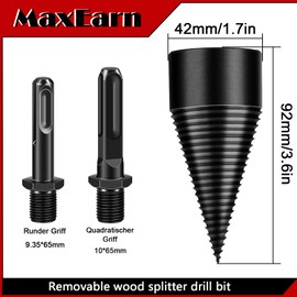 MaxEarn Firewood Drill, Drill Cone Wood Splitter, 42 mm, Cone Splitter, Splitting Drill with 2 Drill Handles, Firewood Splitter Drill, Wood Splitter Screw Cone Splitting Wood Splitter Drill for