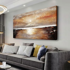 AERART Landscape Wall Art Sunset Over Lake Panoramic Canvas Painting Abstract Wall Decor Artwork Living Room Bedroom Office Decor Art 20"x40"