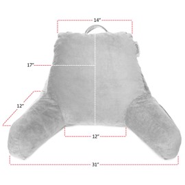 Nestl Reading Pillow with Portable Laptop Lap Desk - Shredded Memory Foam Back Support Pillow for Sitting Up in Bed and Couch Rest Pillows with Arms, Bed Tray Table with Foldable Legs, Light Grey