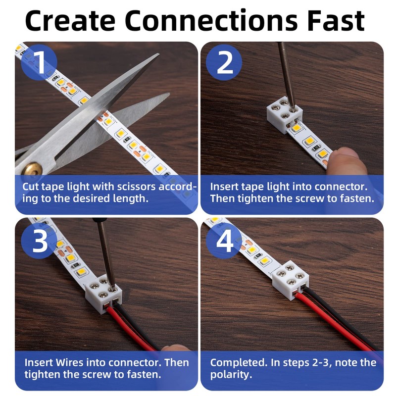 SIOKUY 20 PCS 2-Pin 10mm Solderless LED Strip Connectors, Reliable