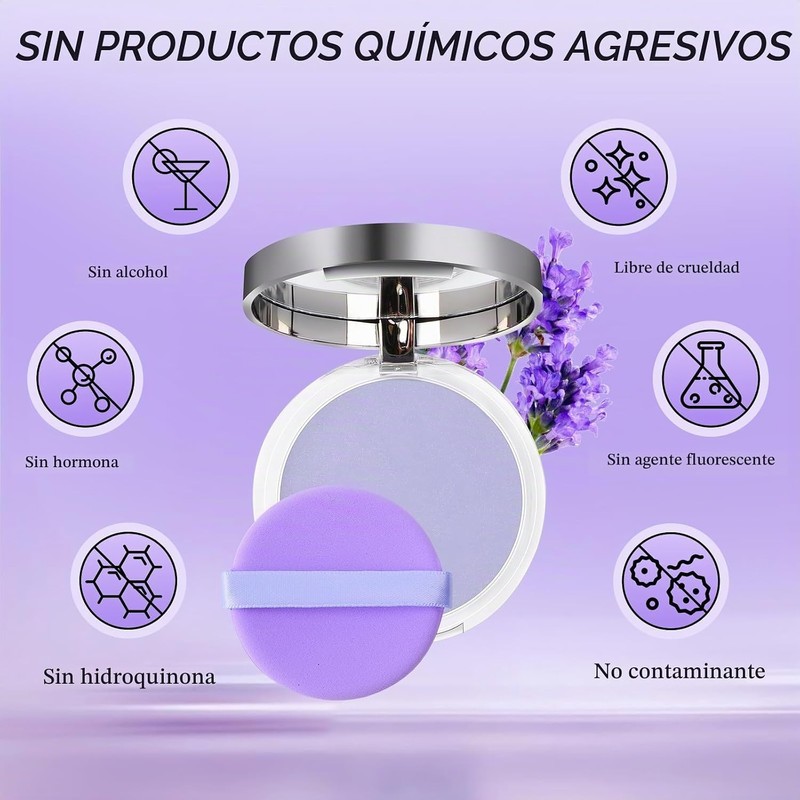 Polvo Compacto, Polvo Traslucido, Mate de Lavanda, Control de Aceite