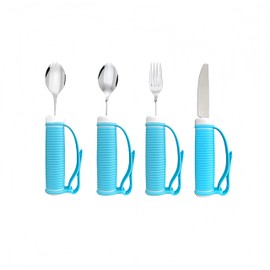 UKYCEORA Dietary Aid Tableware,Weighted Handle with Straps,Relieves Hand Tremors,Suitable for The Elderly,Arthritis Stroke and Parkinson's Patients,(Knife,Fork and Spoon Four-Piece Set),Blue