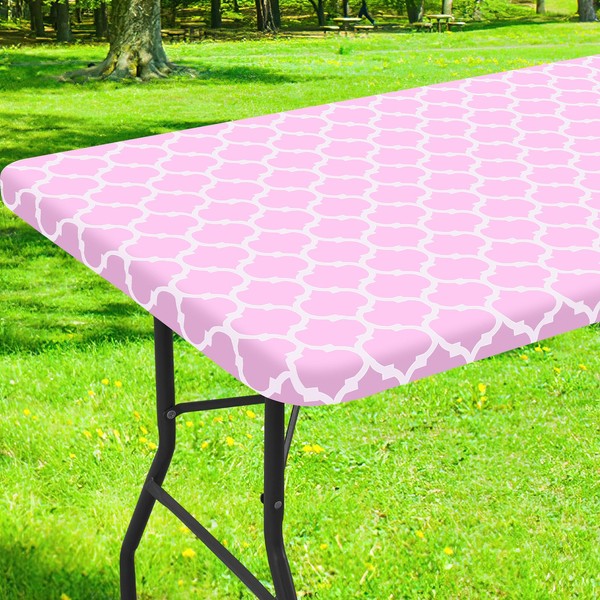 Smiry Rectangle Picnic Table Cover, Waterproof Elastic Fitted Camping Tablecloths