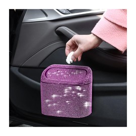 JNNJ Car Rubbish Bin, Bling Rhinestone Leak-Proof Portable Trash Can for Cars, Car Mini Rubbish Bin, Small Car Rubbish Liner, Universal Accessories (Pink)
