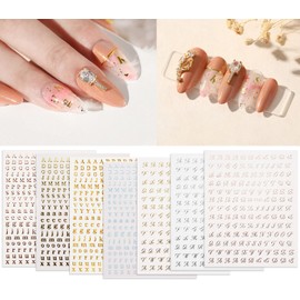 Chisafly Alphabet Small Initial Gold Nail Stickers Block Script Silver Resin Nail Stickers Set of 7