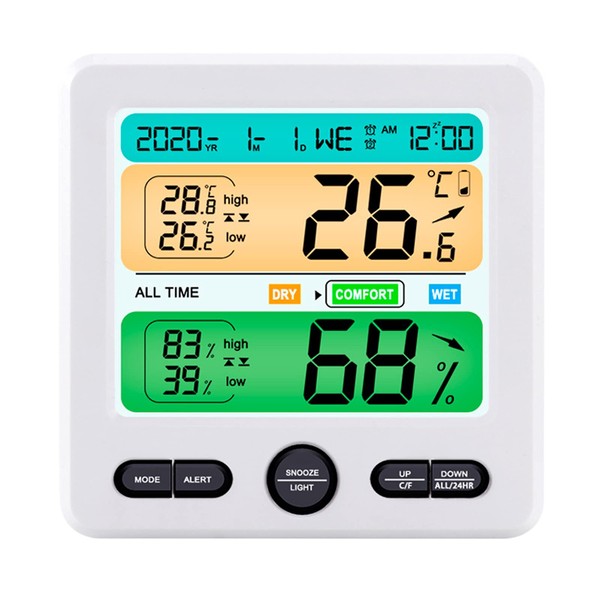 Felenny Digital Alarm Clock Thermometer& Hygrometer Humidity Rechargeble Max Min Temperature Humidity Meter LCD Display Clock for Room& Green House, Easy to Read LCD Screen