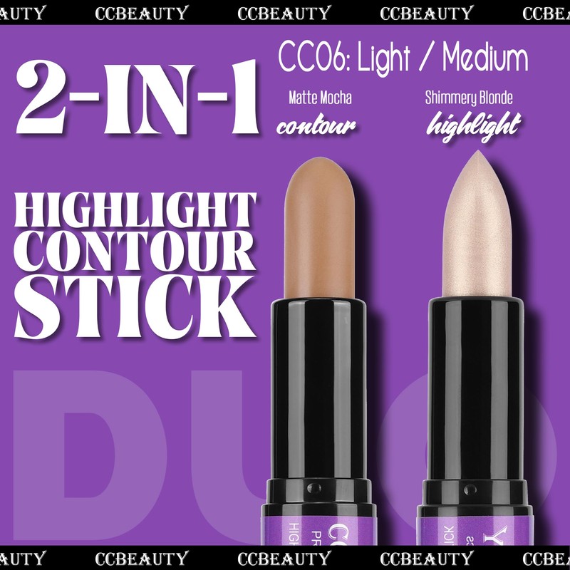CCbeauty 2-IN-1 Contour Stick Makeup,Cream Shimmer Highlighter Bronzer Stick, Highlighting