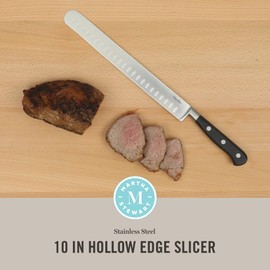 Martha Stewart Carverton 10" Hollow Edge Slicer Knife, High Carbon Stainless Steel Kitchen Knives w/Black Triple Riveted Handle