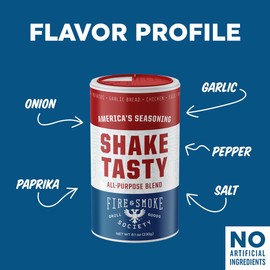 Fire & Smoke Society Shake Tasty All Purpose Seasoning | BBQ Rubs for Smoking and Grilling | Steak, Chicken, Pork, Burgers | Large 8.1 oz
