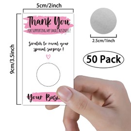 REWIDPARTY 50 Pink Stripes Fashion Thank You Scratch Off Cards for Small Business Appreciation